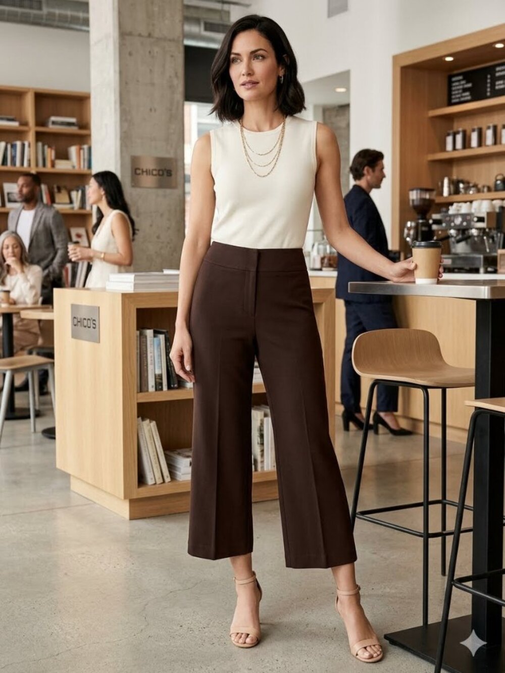 Chico's Women SZ 3/XL-16-18 Short Brown Cropped Stretch Zip Close Pockets Pants